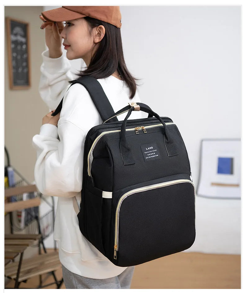 Sac à Langer pour Bébé Sac à Dos, Sacs à Langer Grande Capacité, Sac à Langer de Voyage Portable Avec Lit Pliable, Sac à Dos pour Lit Bébé