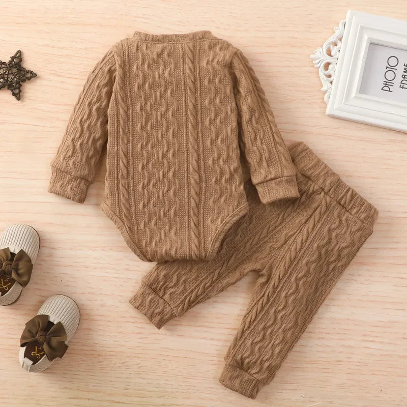 Ensemble body + pantalon pour bébé fille ou garçon – vêtements d'automne – manches longues – pull à boutons et pantalon en tricot