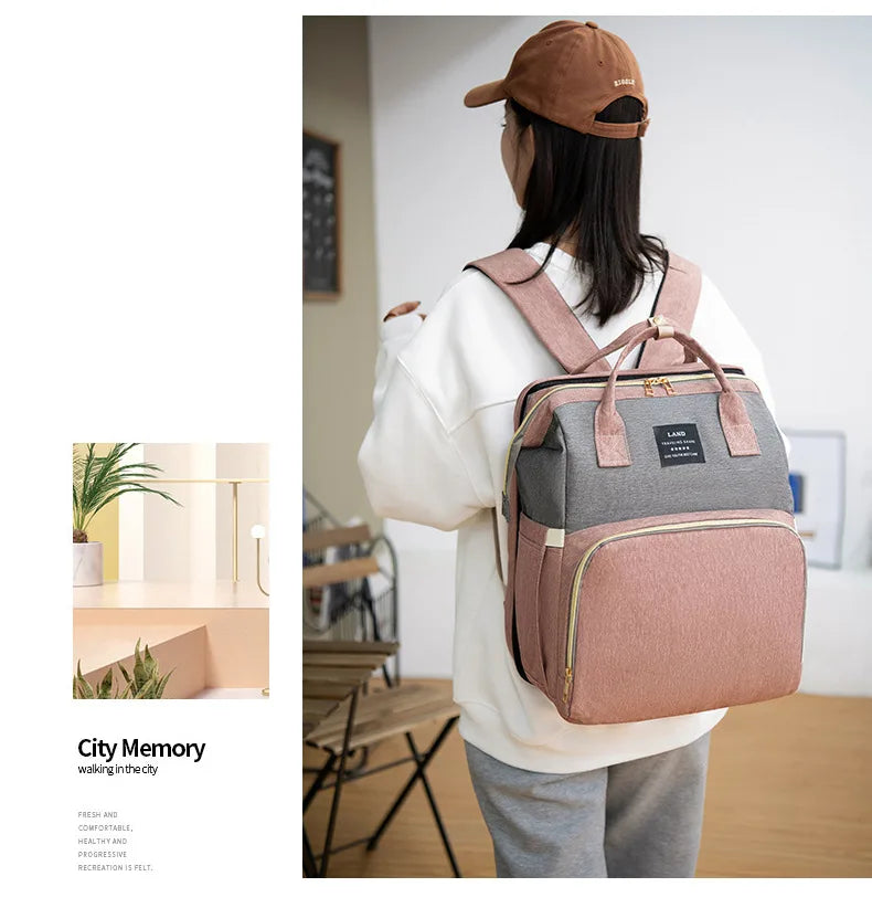 Sac à Langer pour Bébé Sac à Dos, Sacs à Langer Grande Capacité, Sac à Langer de Voyage Portable Avec Lit Pliable, Sac à Dos pour Lit Bébé