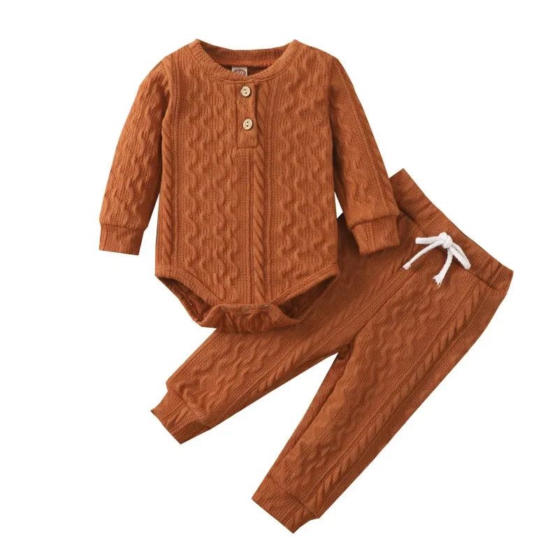 Ensemble body + pantalon pour bébé fille ou garçon – vêtements d'automne – manches longues – pull à boutons et pantalon en tricot