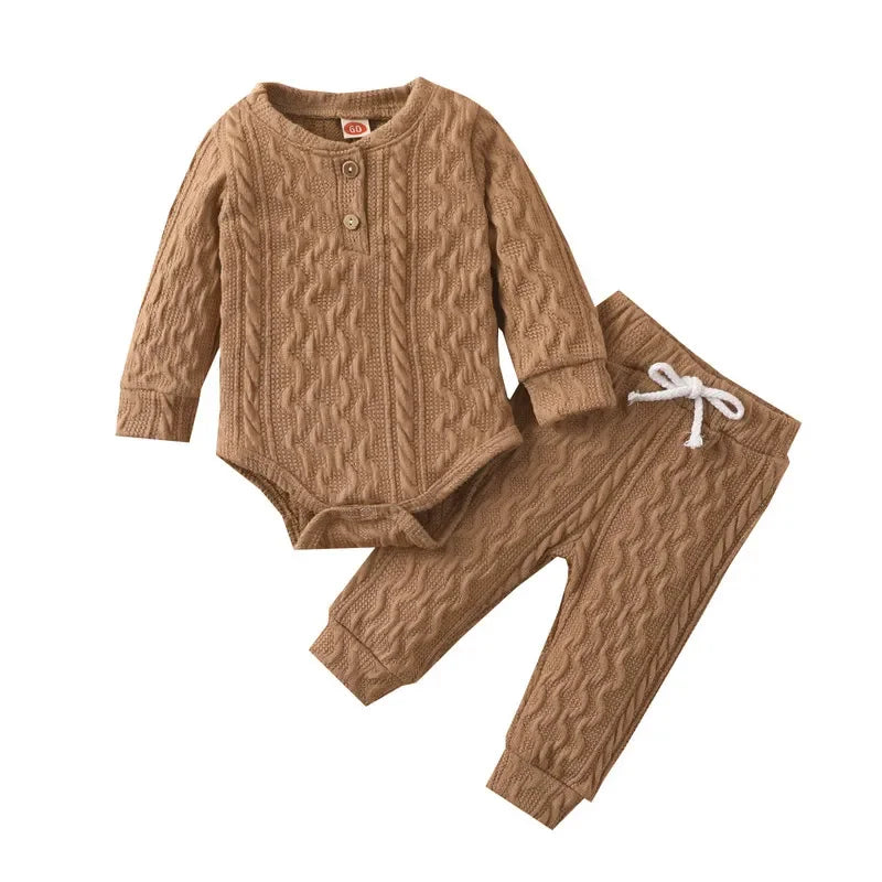 Ensemble body + pantalon pour bébé fille ou garçon – vêtements d'automne – manches longues – pull à boutons et pantalon en tricot