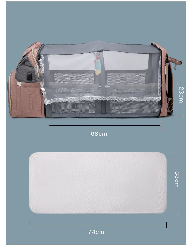 Sac à Langer pour Bébé Sac à Dos, Sacs à Langer Grande Capacité, Sac à Langer de Voyage Portable Avec Lit Pliable, Sac à Dos pour Lit Bébé