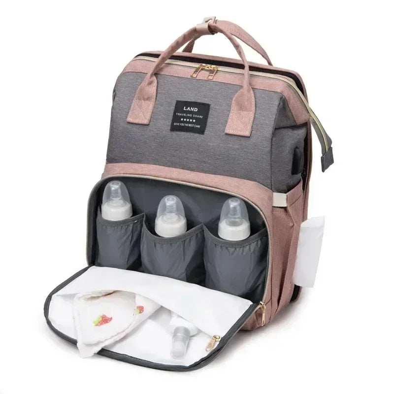 Sac à Langer pour Bébé Sac à Dos, Sacs à Langer Grande Capacité, Sac à Langer de Voyage Portable Avec Lit Pliable, Sac à Dos pour Lit Bébé
