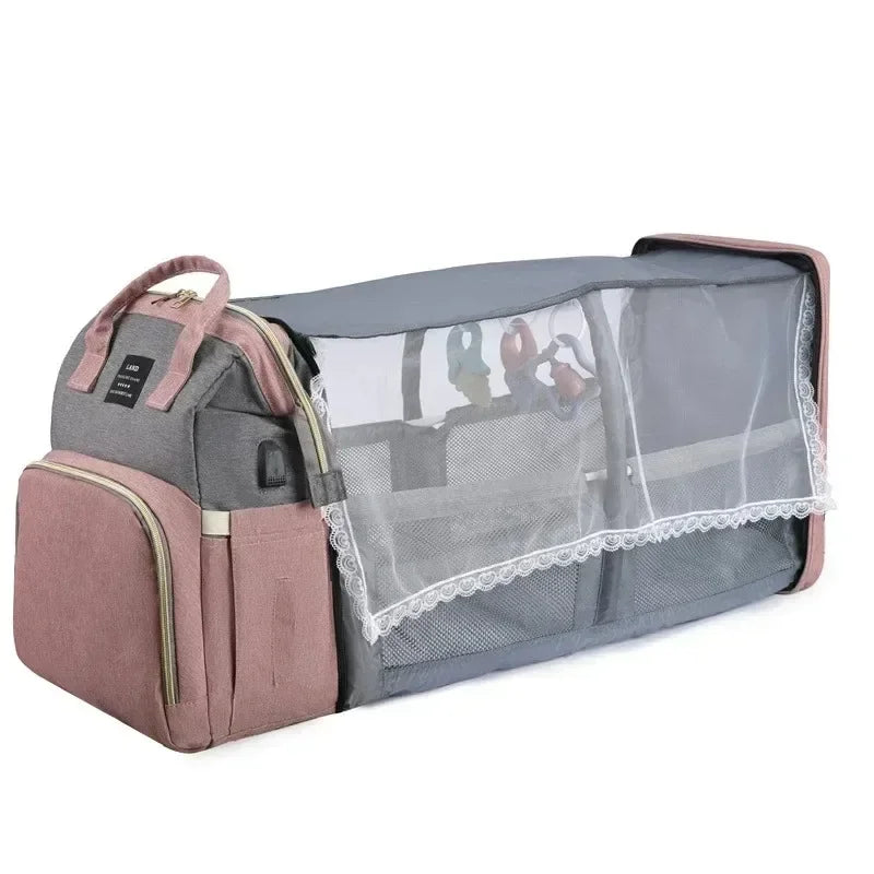 Sac à Langer pour Bébé Sac à Dos, Sacs à Langer Grande Capacité, Sac à Langer de Voyage Portable Avec Lit Pliable, Sac à Dos pour Lit Bébé