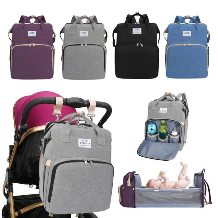 Sac à Langer pour Bébé Sac à Dos, Sacs à Langer Grande Capacité, Sac à Langer de Voyage Portable Avec Lit Pliable, Sac à Dos pour Lit Bébé