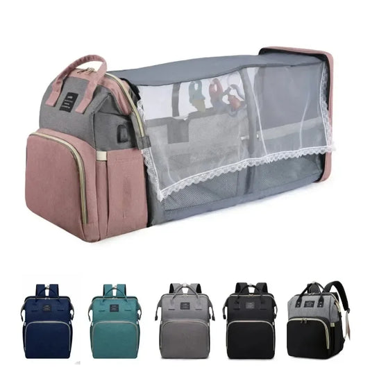 Sac à Langer pour Bébé Sac à Dos, Sacs à Langer Grande Capacité, Sac à Langer de Voyage Portable Avec Lit Pliable, Sac à Dos pour Lit Bébé